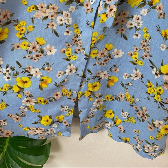 FOREVER 21 Floral Button Front Midi Dress Blue Yellow NWT Medium - Picture 6 of 11